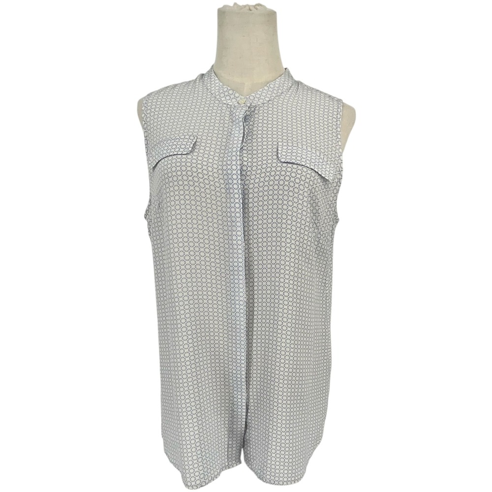 J‎ McLaughlin Sleeveless Geometric Print 100% Silk Blouse Women's Sz  L Luxury
